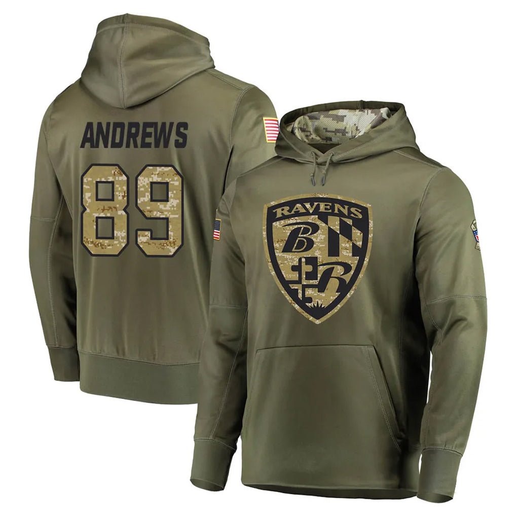 CAdoa B.Ravens #89 Mark Andrews Ioane Player Olive Salute to Service Pullover Hoodie Stitched Jerseys
