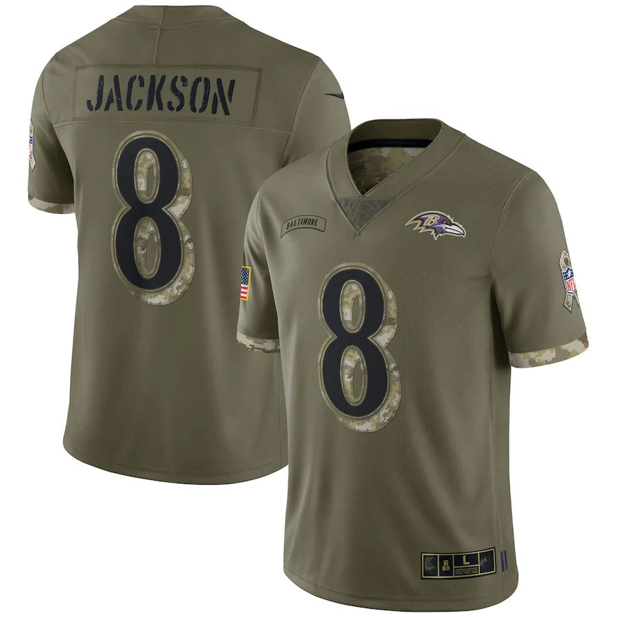 CAdoa B.Ravens #8 Lamar Jackson Player Olive Salute To Service Stitched Jerseys