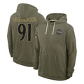CAdoa B.Ravens #91 Trey Hendrickson Player Olive Salute to Service Hoodie Stitched Jerseys