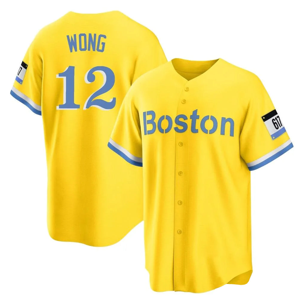 CAdoa B.Red Sox #12 Connor Wong Player Yellow Home Game Stitched Jerseys
