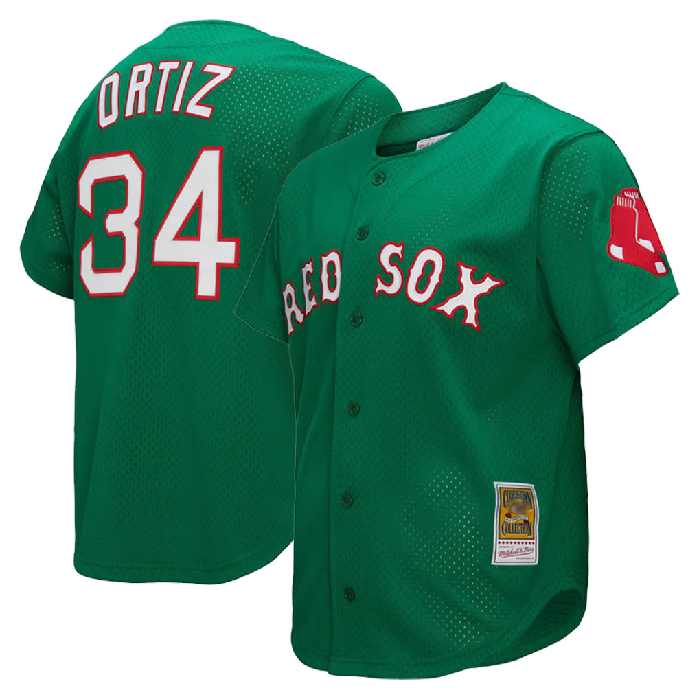 CAdoa B.Red Sox #34 David Ortiz Player Green Mitchell & Ness Cooperstown Collection Mesh Home Stitched Jerseys