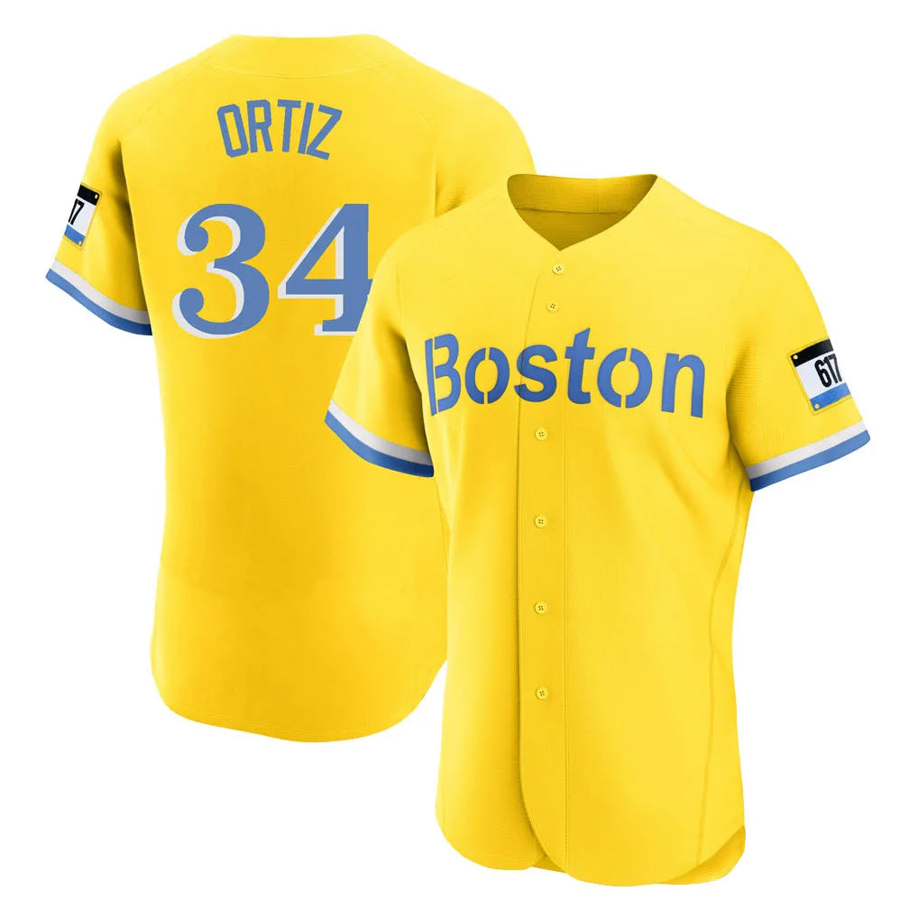 CAdoa B.Red Sox #34 David Ortiz Player Yellow Limited Elite Home Game Stitched Jerseys