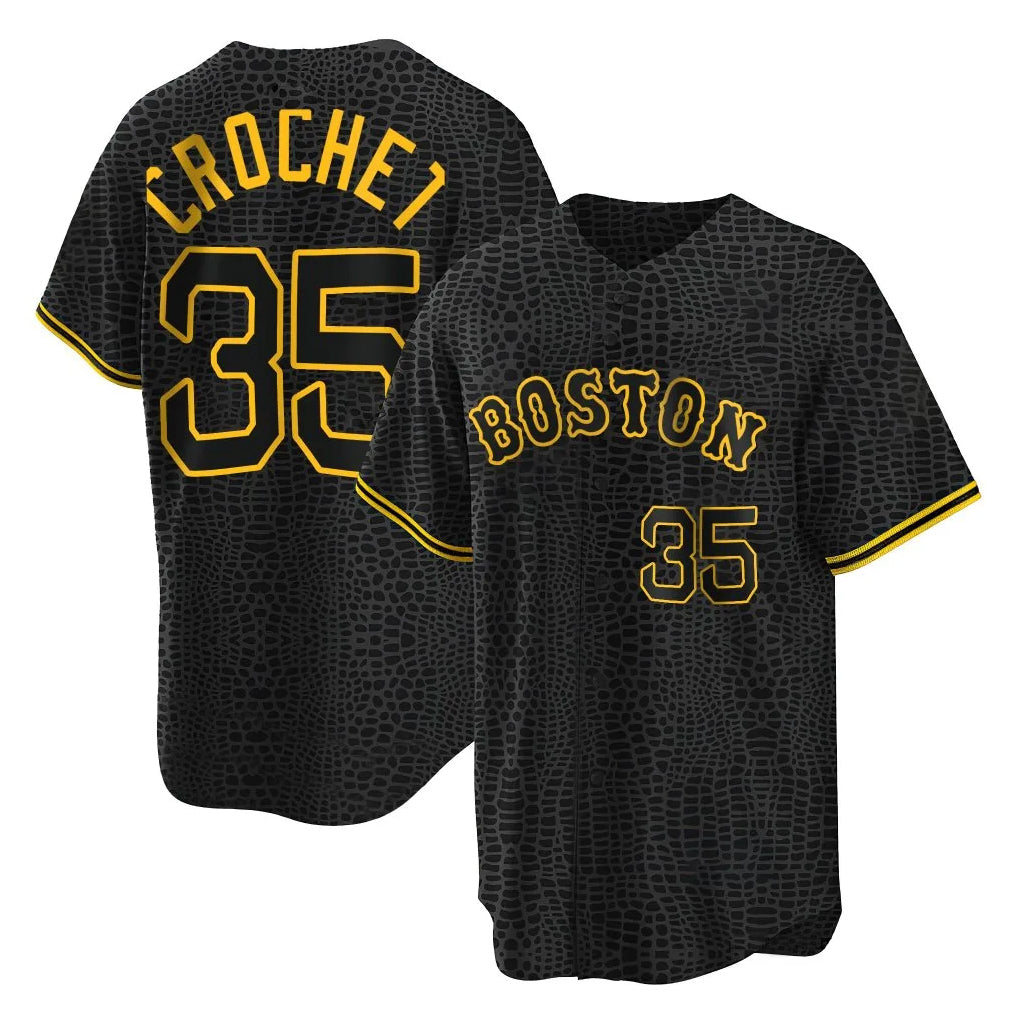 CAdoa B.Red Sox #35 Garrett Crochet Player Black Snake Skin City Home Game Stitched Jerseys