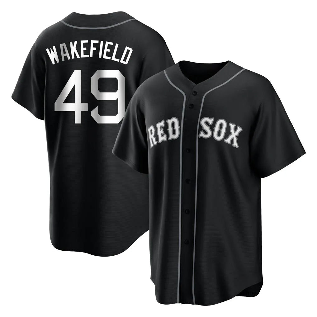CAdoa B.Red Sox #49 Tim Wakefield Player Black Home Game Stitched Jerseys