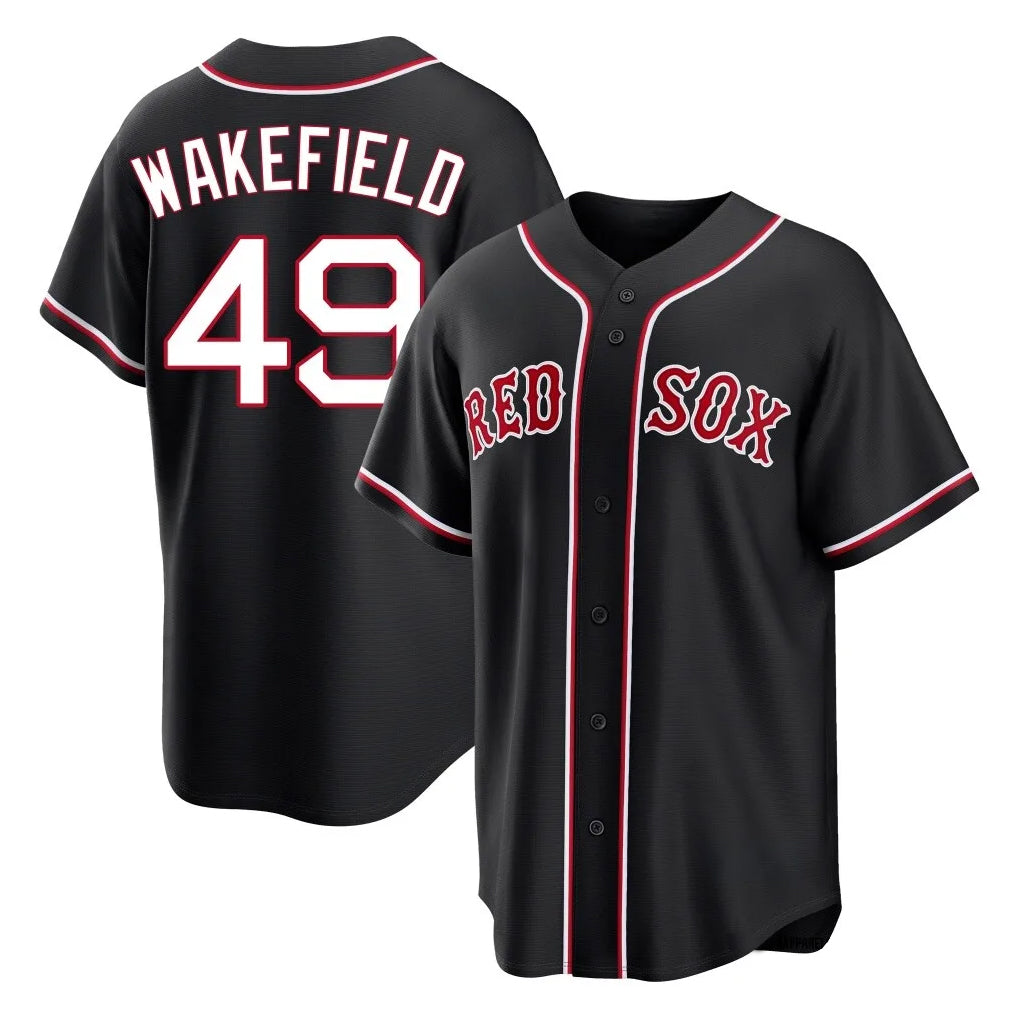 CAdoa B.Red Sox #49 Tim Wakefield Player Black Out Home Game Stitched Jerseys