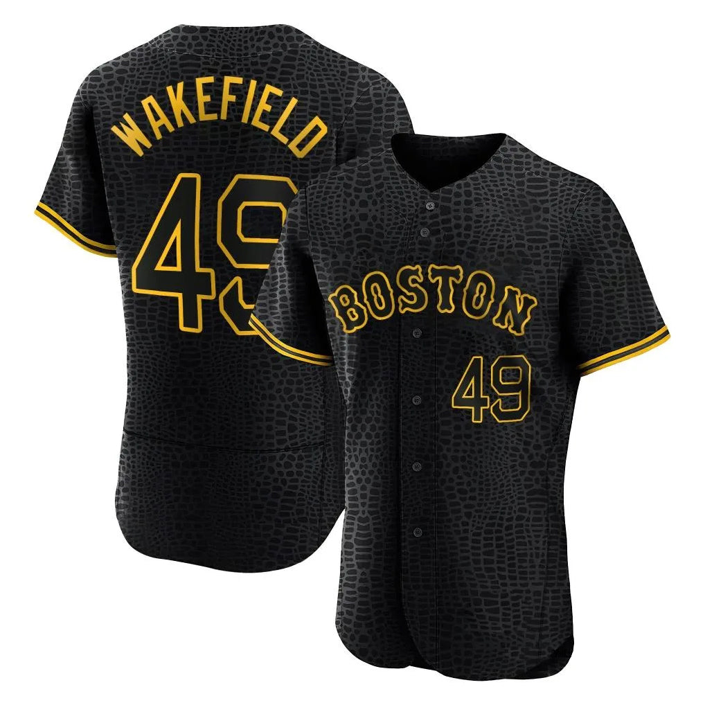 CAdoa B.Red Sox #49 Tim Wakefield Player Black Snake Skin City Limited Elite Home Stitched Jerseys