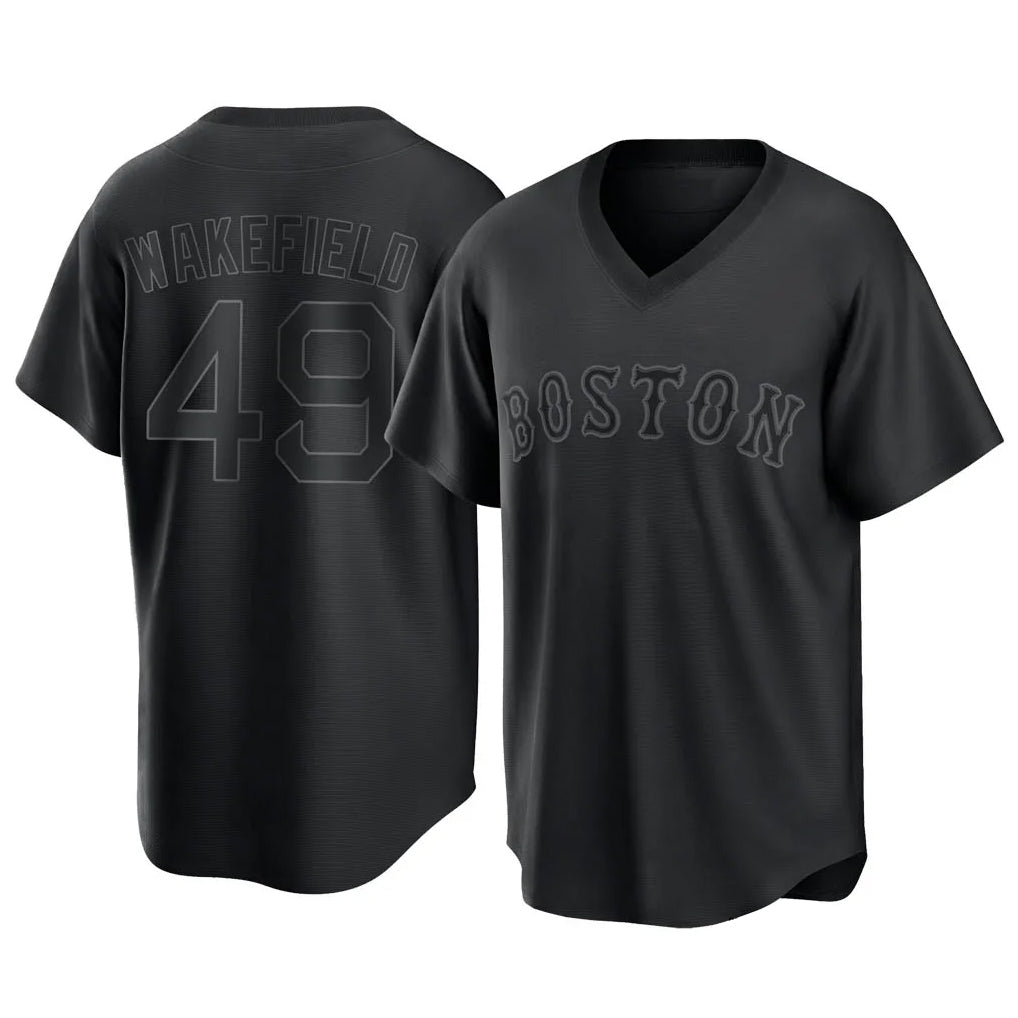 CAdoa B.Red Sox #49 Tim Wakefield Player Black T-shirt Home Game Stitched Jerseys