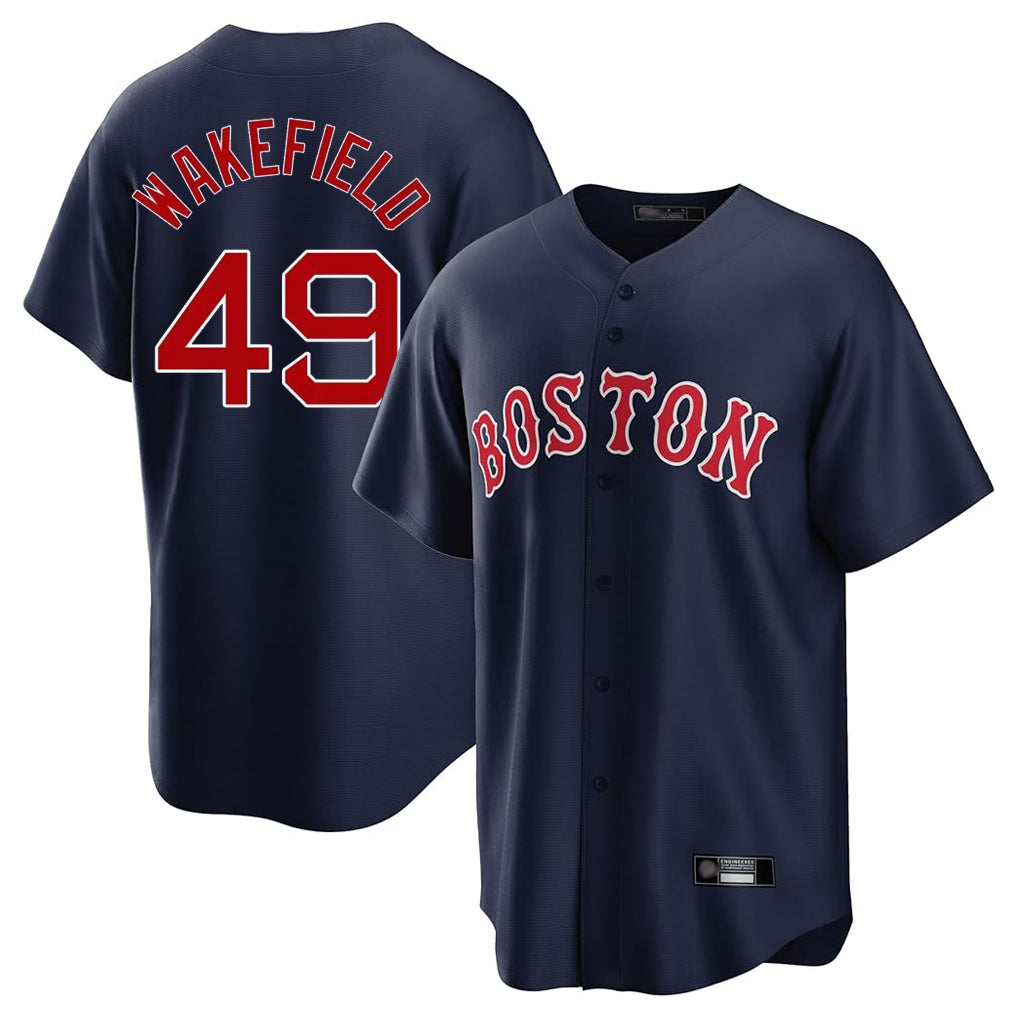 CAdoa B.Red Sox #49 Tim Wakefield Player Navy Home Game Stitched Jerseys