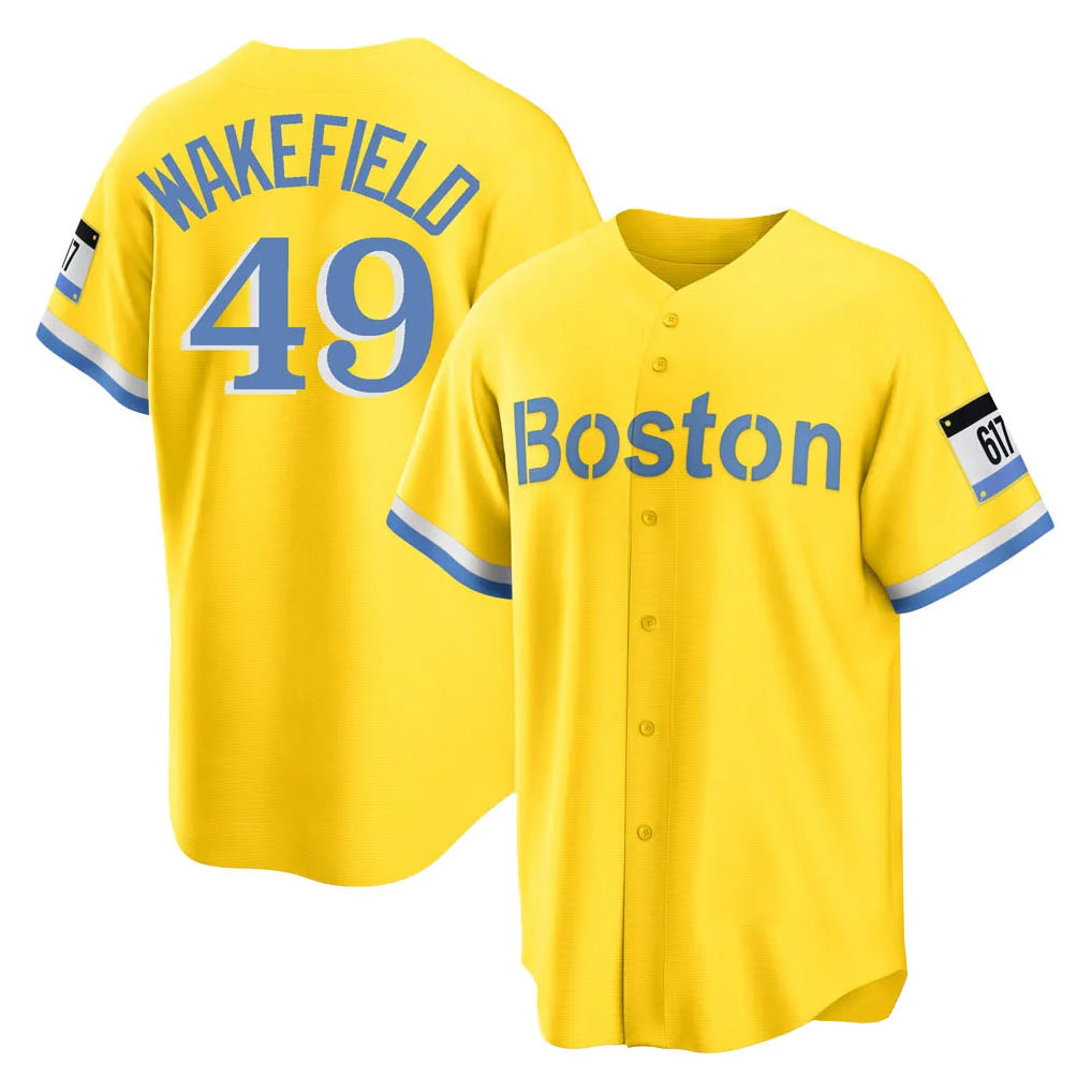 CAdoa B.Red Sox #49 Tim Wakefield Player Yellow Home Game Stitched Jerseys