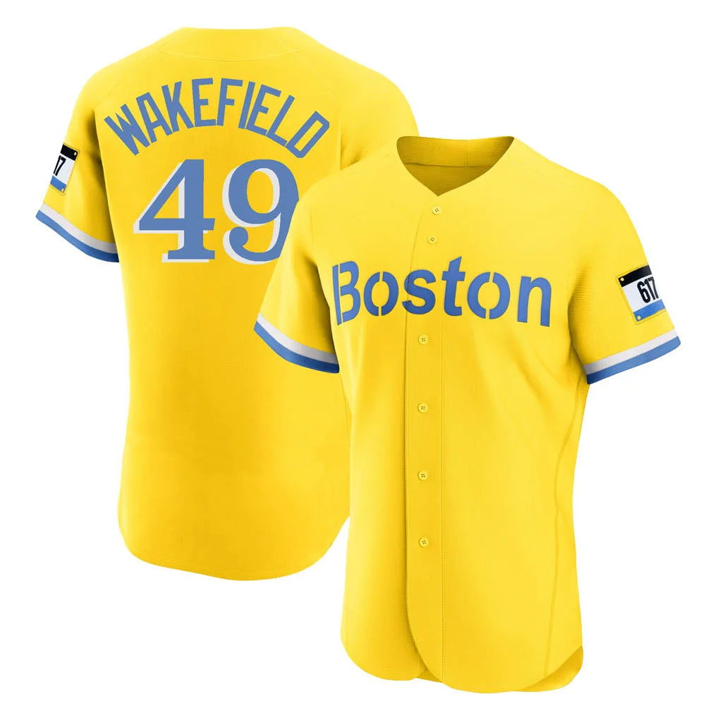 CAdoa B.Red Sox #49 Tim Wakefield Player Yellow Limited Elite Home Game Stitched Jerseys