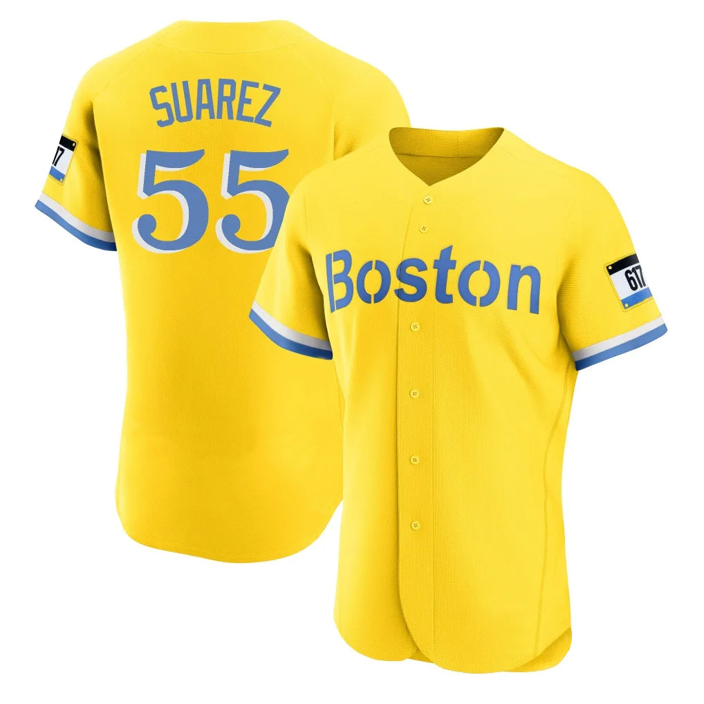 CAdoa B.Red Sox #55 Ranger Su¡§¡érez Player Yellow Limited Elite Home Game Stitched Jerseys