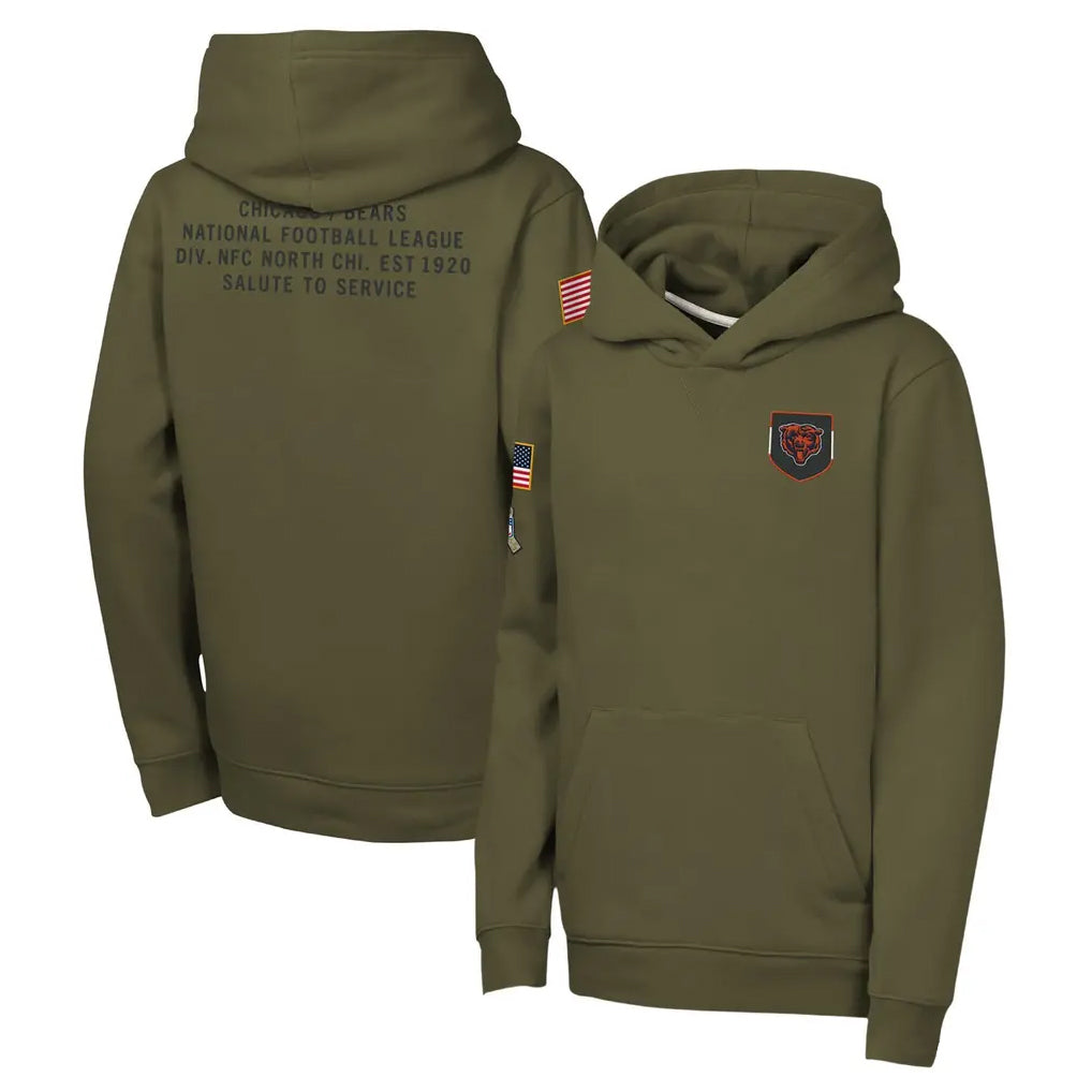 CAdoa C.Bears Olive Salute to Service Pullover Hoodies Limited Game Blank Player Stitched Jerseys