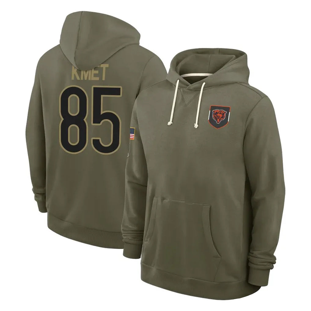 CAdoa C.Bears #85 Cole Kmet Player Olive Salute to Service Pullover Hoodies Limited Stitched Jerseys
