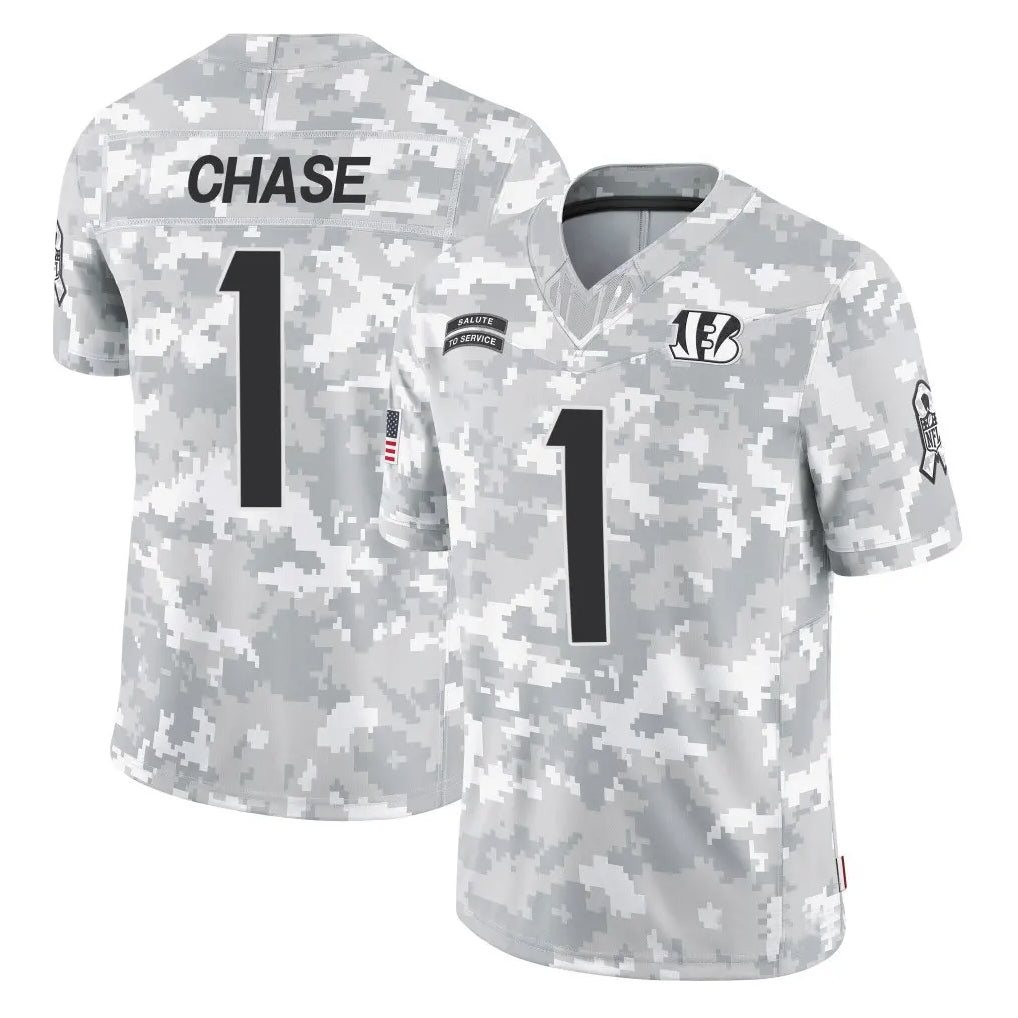 CAdoa C.Bengals #1 Ja'Marr Chase Player Arctic Camo Salute to Service Limited Stitched Jerseys