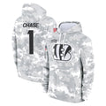 CAdoa C.Bengals #1 Ja'Marr Chase Player Arctic Camo Salute to Service Pullover Hoodie Limited Stitched Jerseys
