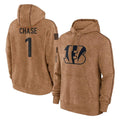 CAdoa C.Bengals #1 Ja'Marr Chase Player Brown Salute to Service Pullover Hoodie Limited Stitched Jerseys