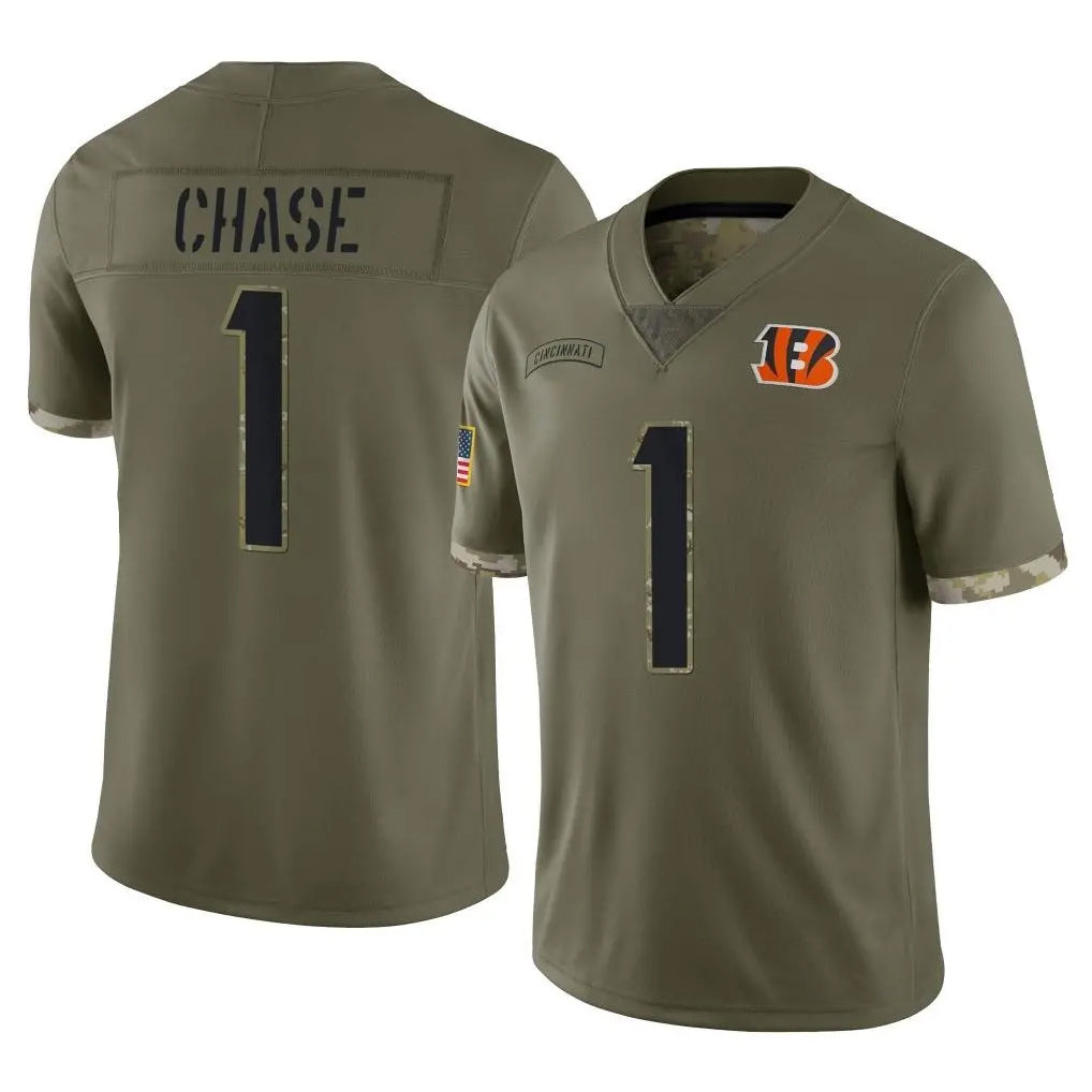 CAdoa C.Bengals #1 Ja'Marr Chase Player Olive Salute to Service Limited Game Stitched Jerseys