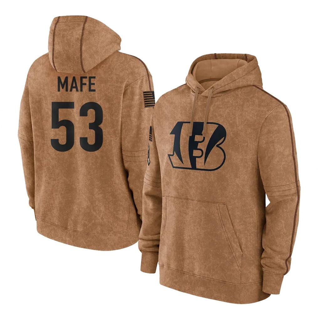 CAdoa C.Bengals #53 Boye Mafe Player Brown Salute to Service Pullover Hoodie Limited Stitched Jerseys
