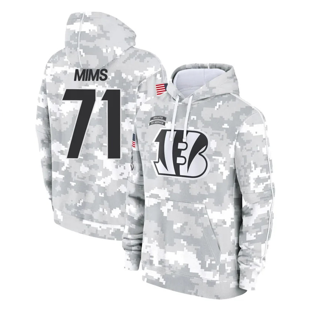 CAdoa C.Bengals #71 Amarius Mims Player Arctic Camo Salute to Service Pullover Hoodie Limited Stitched Jerseys
