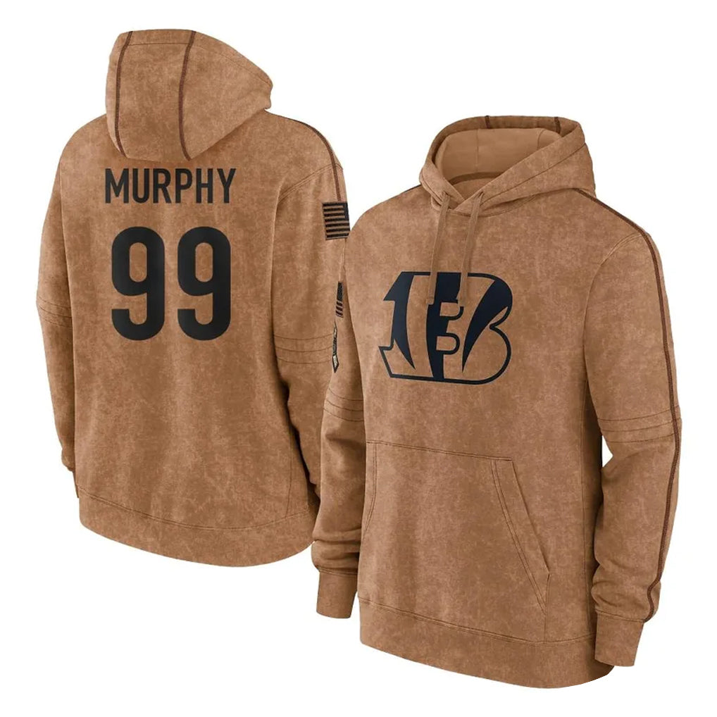 CAdoa C.Bengals #99 Myles Murphy Player Brown Salute to Service Pullover Hoodie Limited Stitched Jerseys