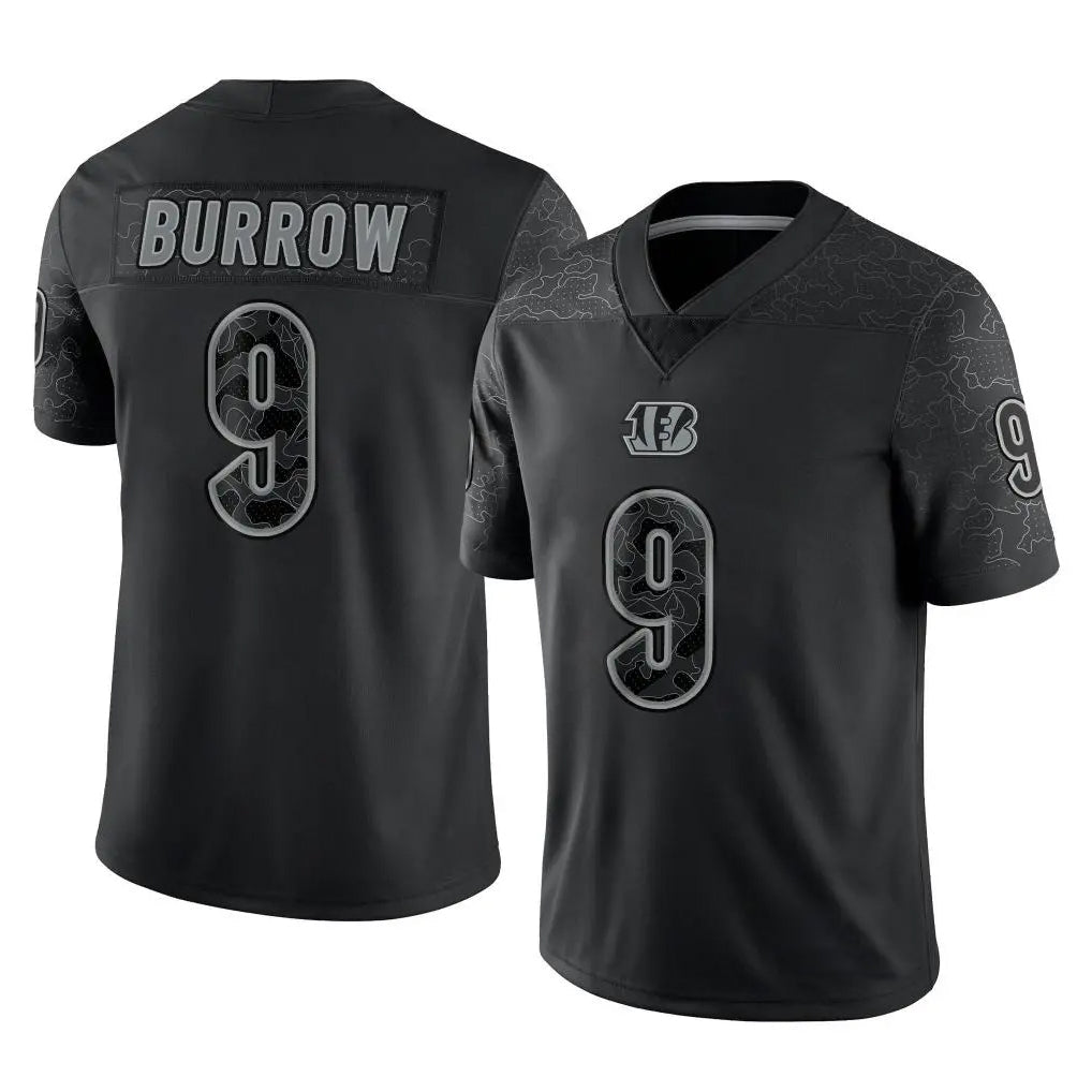 CAdoa C.Bengals #9 Joe Burrow Player Black Reflective Limited Game Stitched Jerseys