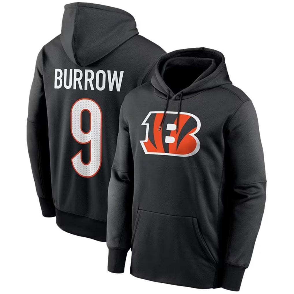 CAdoa C.Bengals #9 Joe Burrow Player Black Salute to Service Pullover Hoodies Game Stitched Jerseys