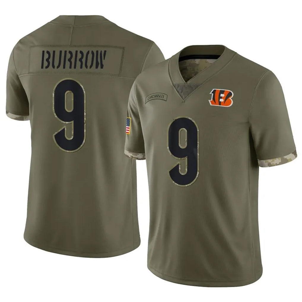 CAdoa C.Bengals #9 Joe Burrow Player Olive Salute to Service Limited Game Stitched Jerseys