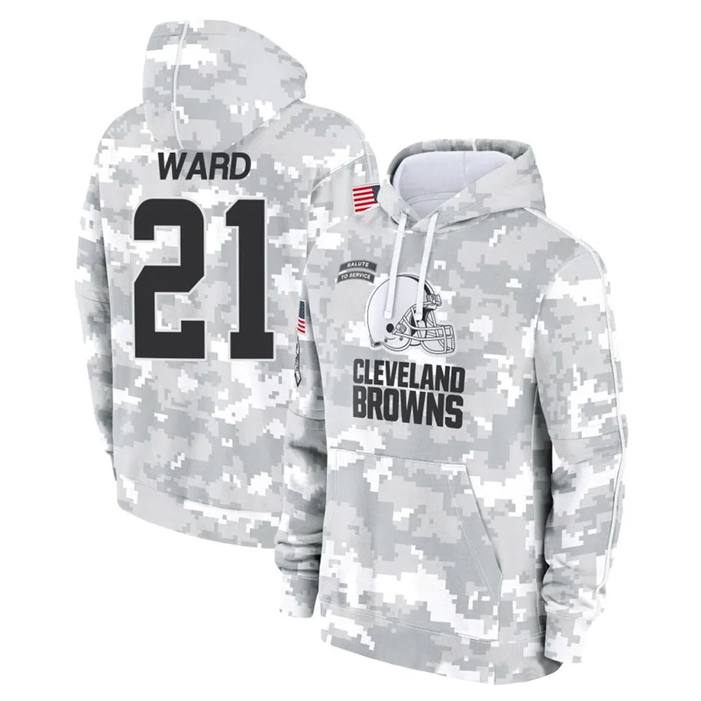 CAdoa C.Browns #21 Denzel Ward Player Arctic Camo Salute to Service Hoodies Limited Game Stitched Jerseys