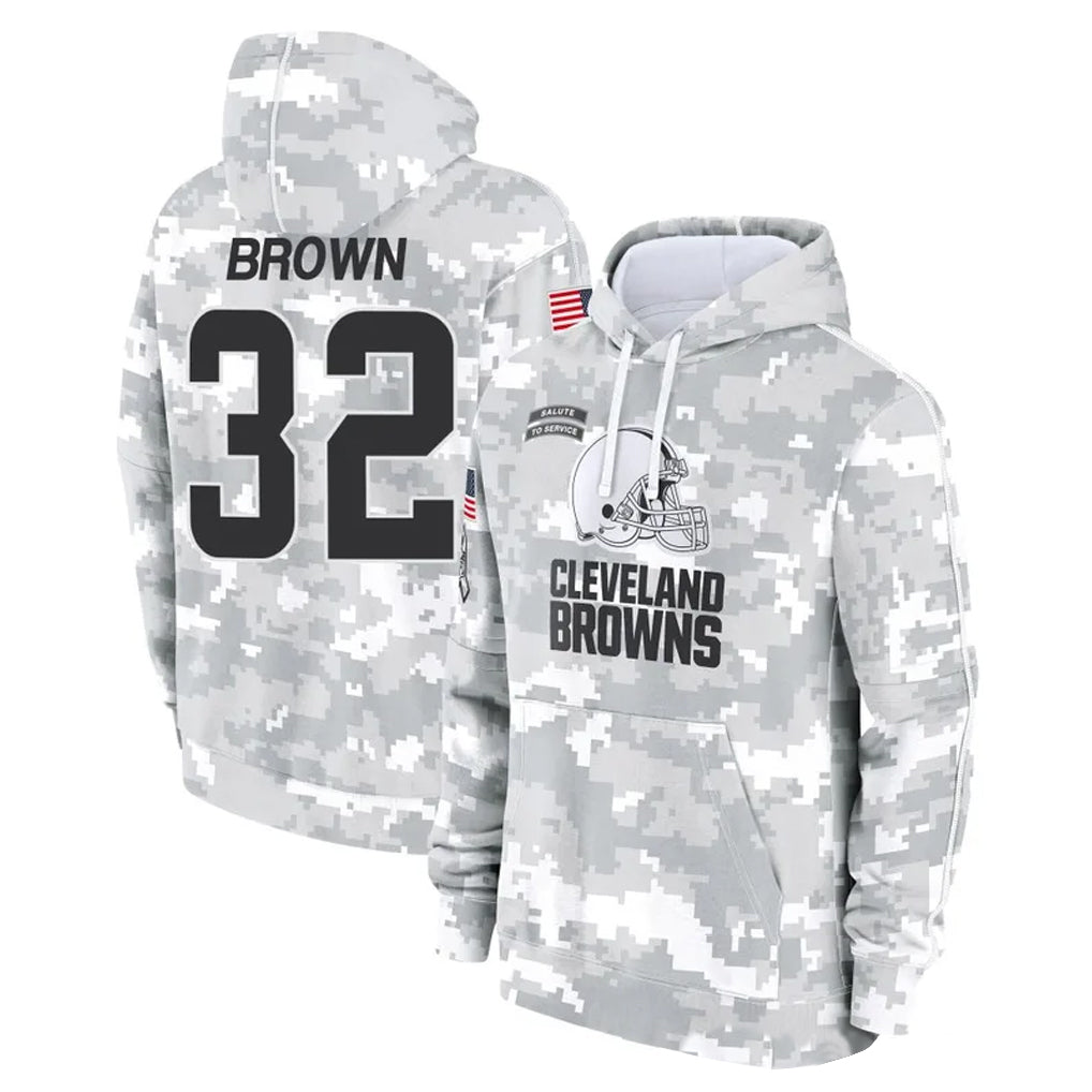 CAdoa C.Browns #32 Jim Brown Player Arctic Camo Salute to Service Hoodies Limited Game Stitched Jerseys