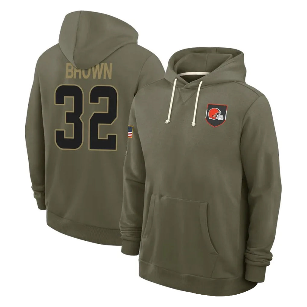 CAdoa C.Browns #32 Jim Brown Player Olive Salute to Service Pullover Hoodies Limited Stitched Jerseys