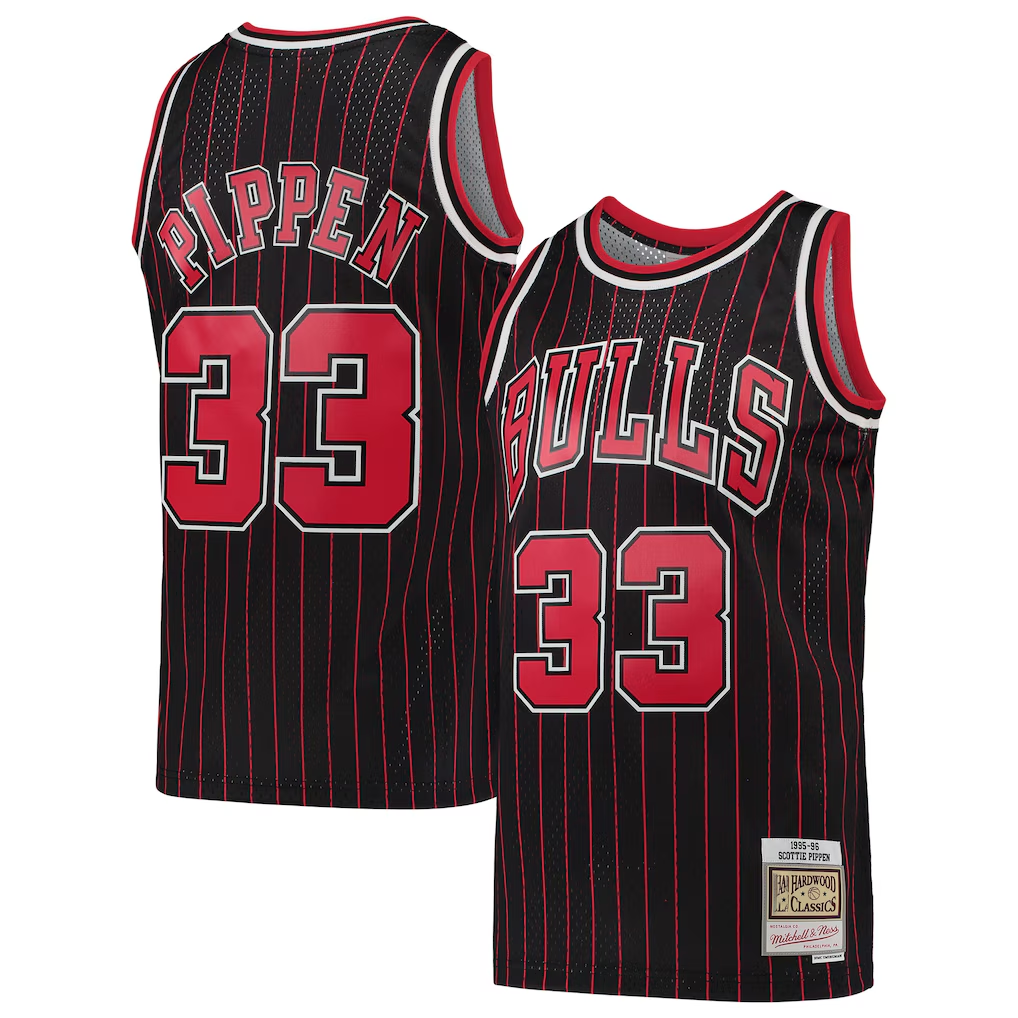 CAdoa C.Bulls #33 Scottie Pippen Mitchell & Ness Black Hardwood Classics Swingman Jerseys