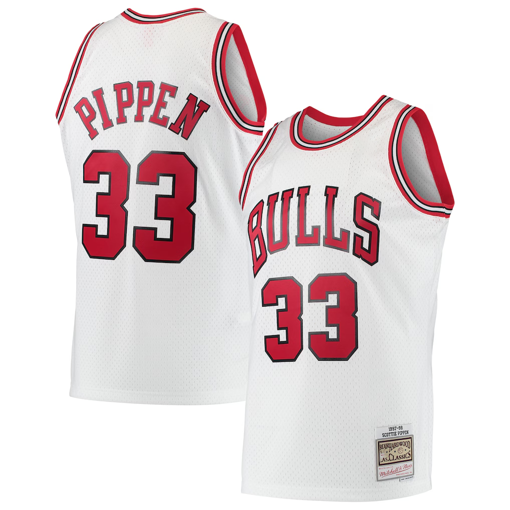 CAdoa C.Bulls #33 Scottie Pippen Mitchell & Ness White Hardwood Classics Swingman Jerseys