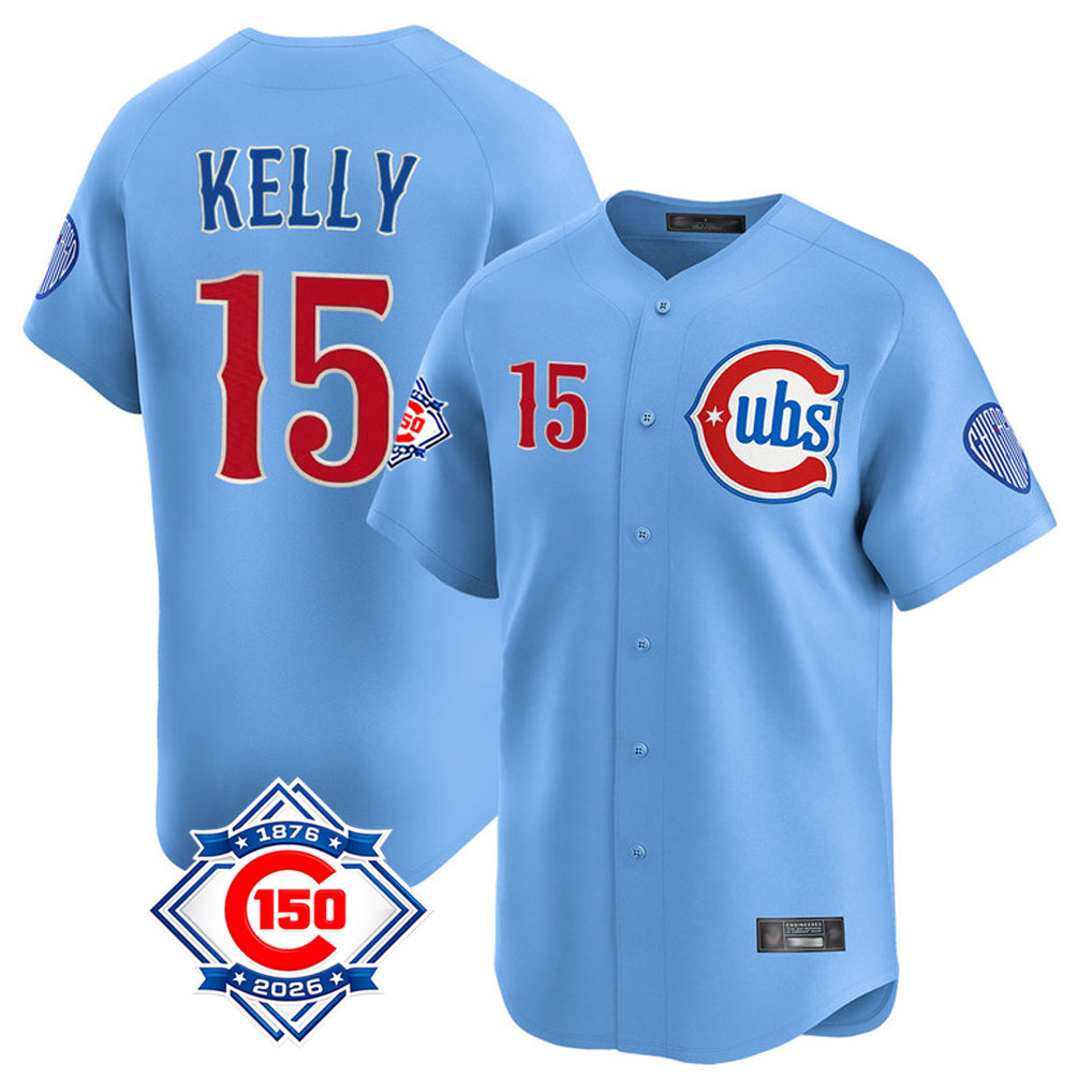 CAdoa C.Cubs #15 Carson Kelly Player Light Blue 150th Anniversary Limited Home Stitched Jerseys