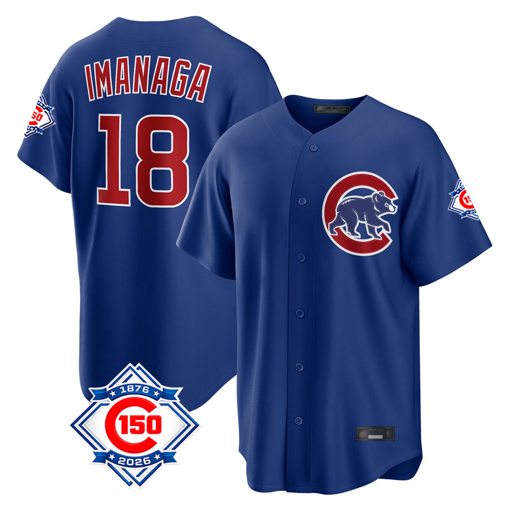 CAdoa C.Cubs #18 Shota Imanaga Player Royal 150th Anniversary Home Game Stitched Jerseys