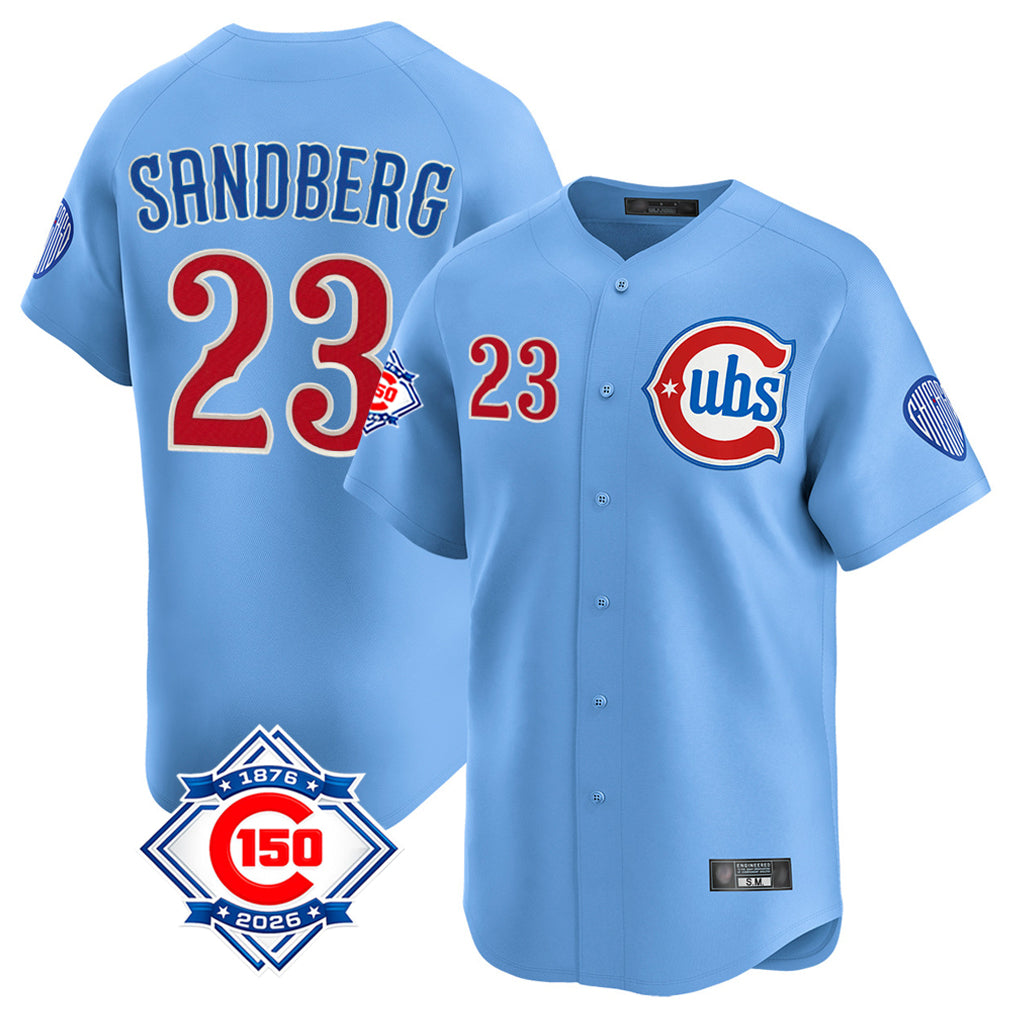CAdoa C.Cubs #23 Ryne Sandberg Player Light Blue 150th Anniversary Limited Home Stitched Jerseys