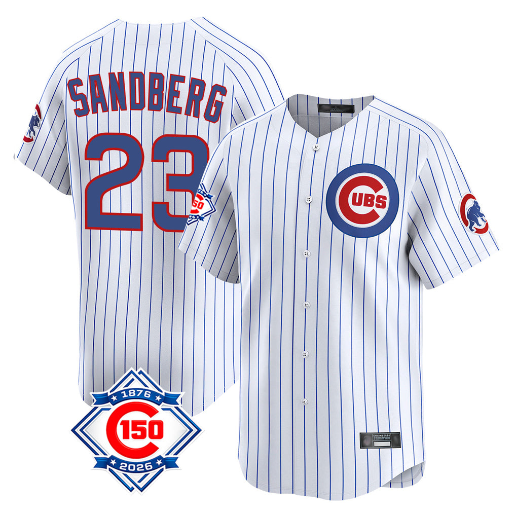 CAdoa C.Cubs #23 Ryne Sandberg Player White 150th Anniversary Limited Home Game Stitched Jerseys