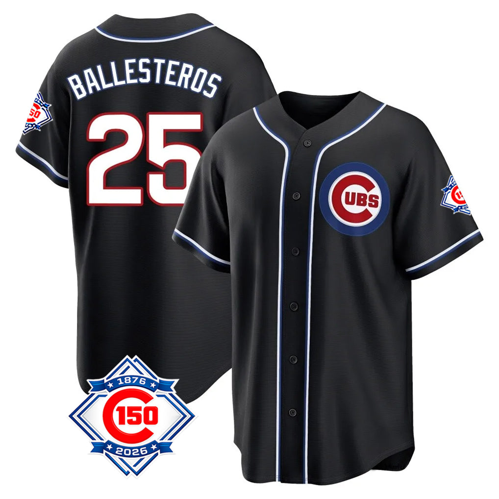 CAdoa C.Cubs #25 Mois¡§|s Ballesteros Player Black Fashion Out 150th Anniversary Game Stitched Jerseys