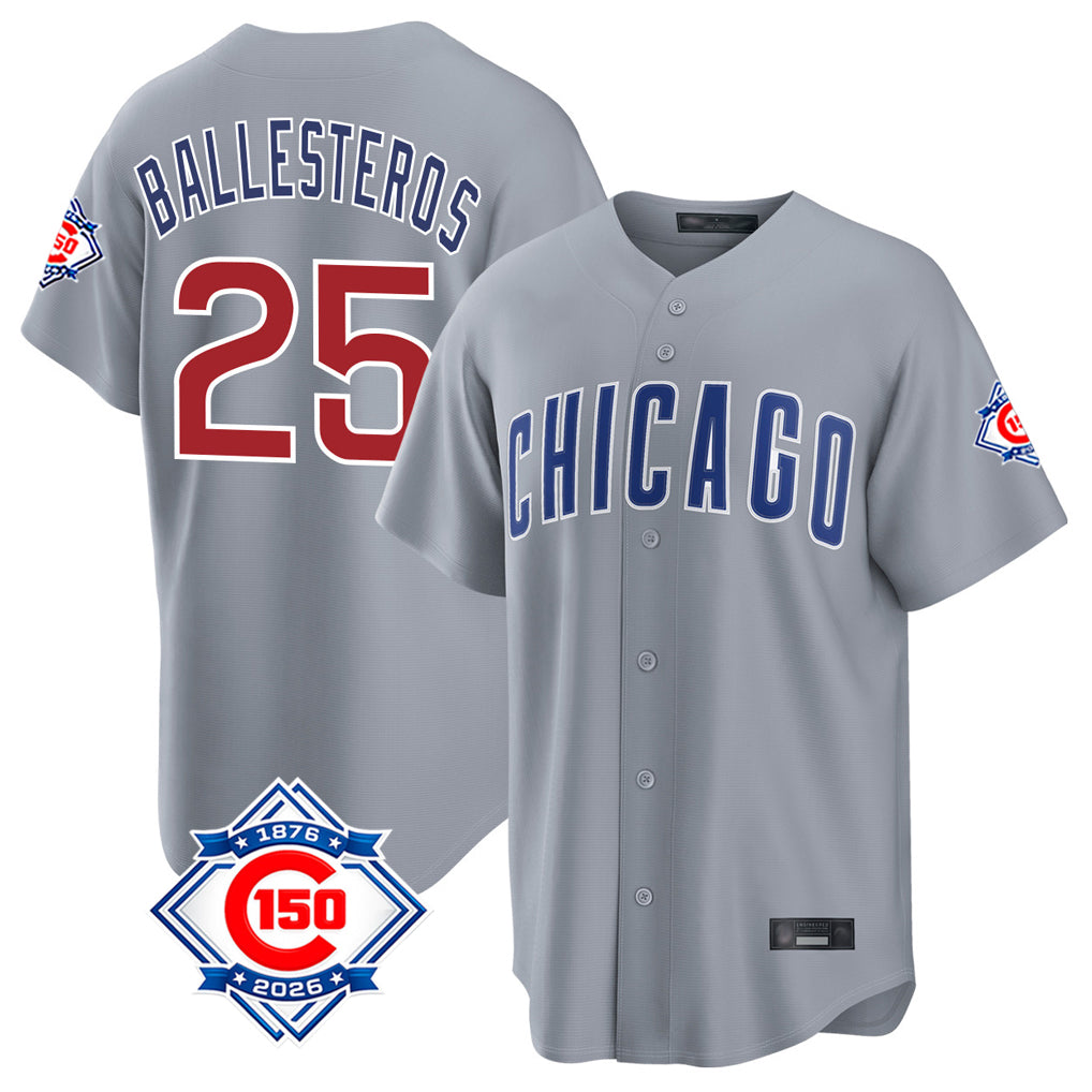 CAdoa C.Cubs #25 Mois¡§|s Ballesteros Player Gray 150th Anniversary Home Game Stitched Jerseys