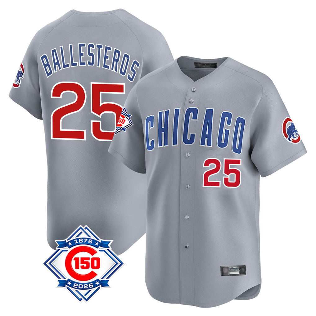 CAdoa C.Cubs #25 Mois¡§|s Ballesteros Player Gray Road 150th Anniversary Limited Home Stitched Jerseys