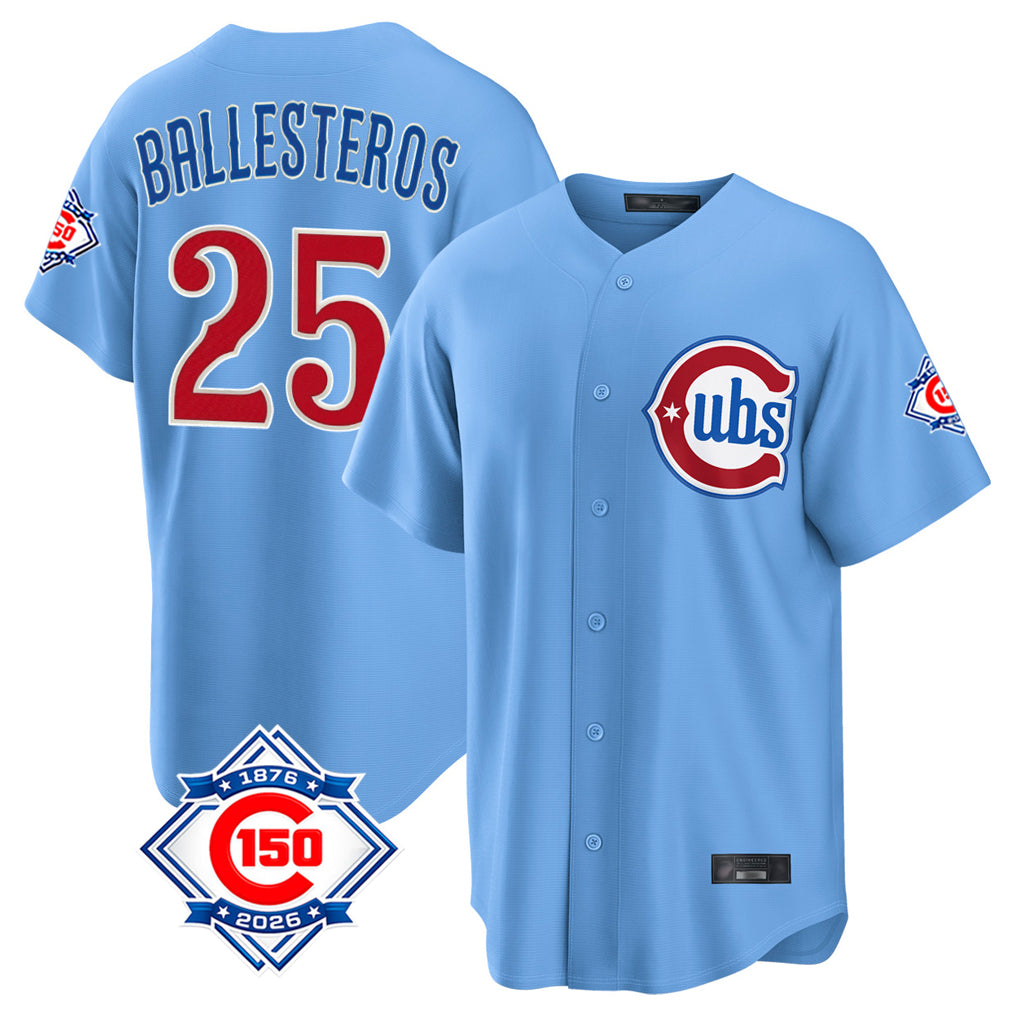 CAdoa C.Cubs #25 Mois¡§|s Ballesteros Player Light Blue 150th Anniversary Home Game Stitched Jerseys