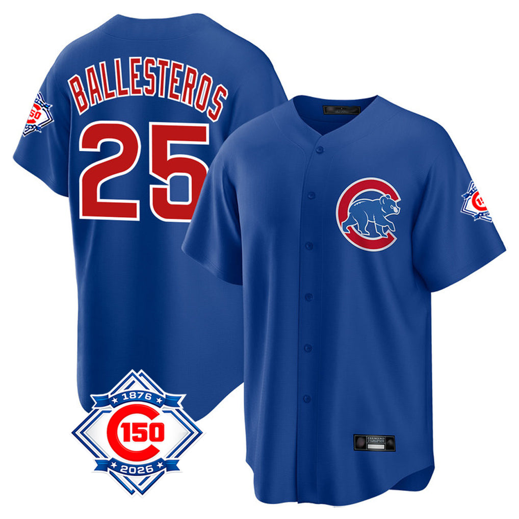 CAdoa C.Cubs #25 Mois¡§|s Ballesteros Player Royal 150th Anniversary Home Game Stitched Jerseys