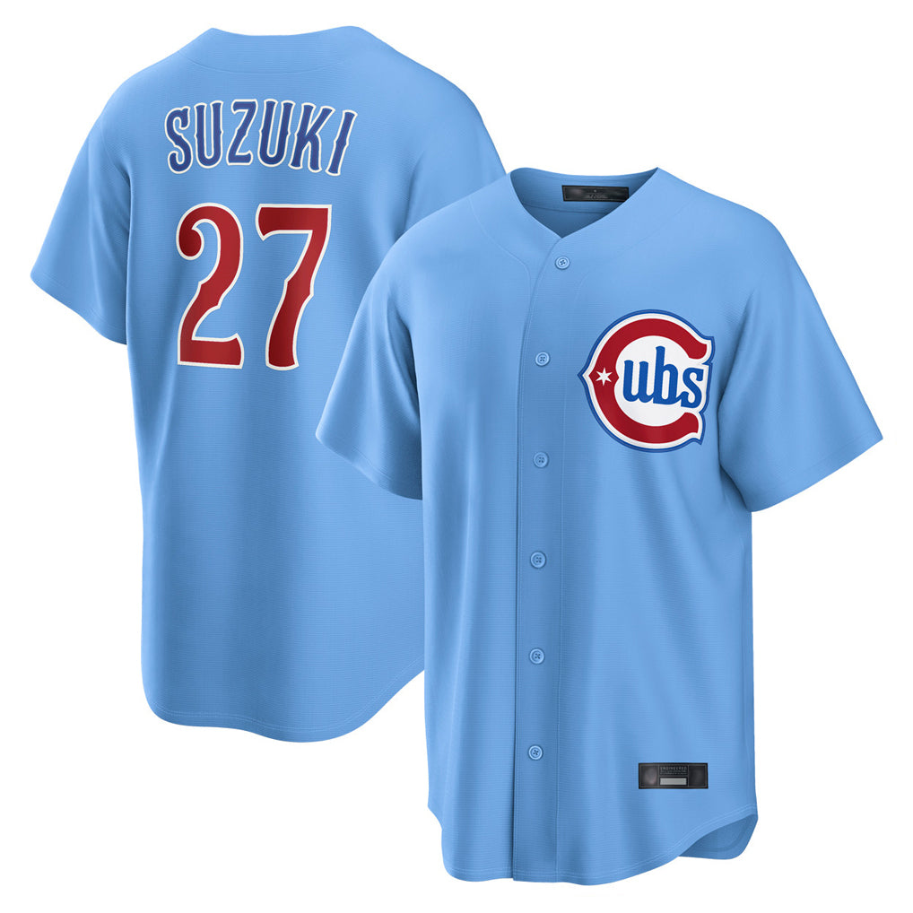 CAdoa C.Cubs #27 Seiya Suzuki Player Light Blue Home Game Stitched Jerseys