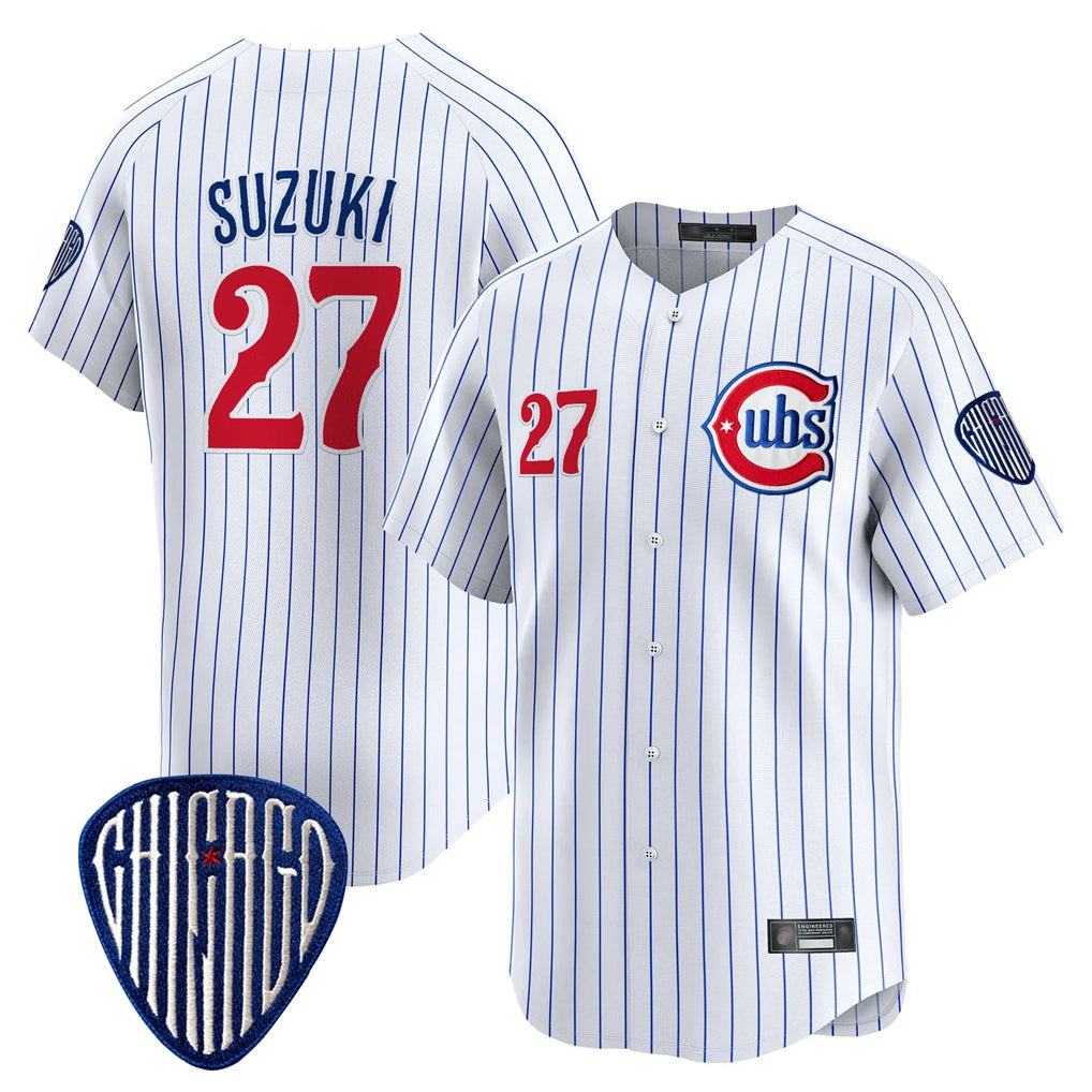 CAdoa C.Cubs #27 Seiya Suzuki Player White Pinstripe Vapor Premier Limited Home Stitched Jerseys