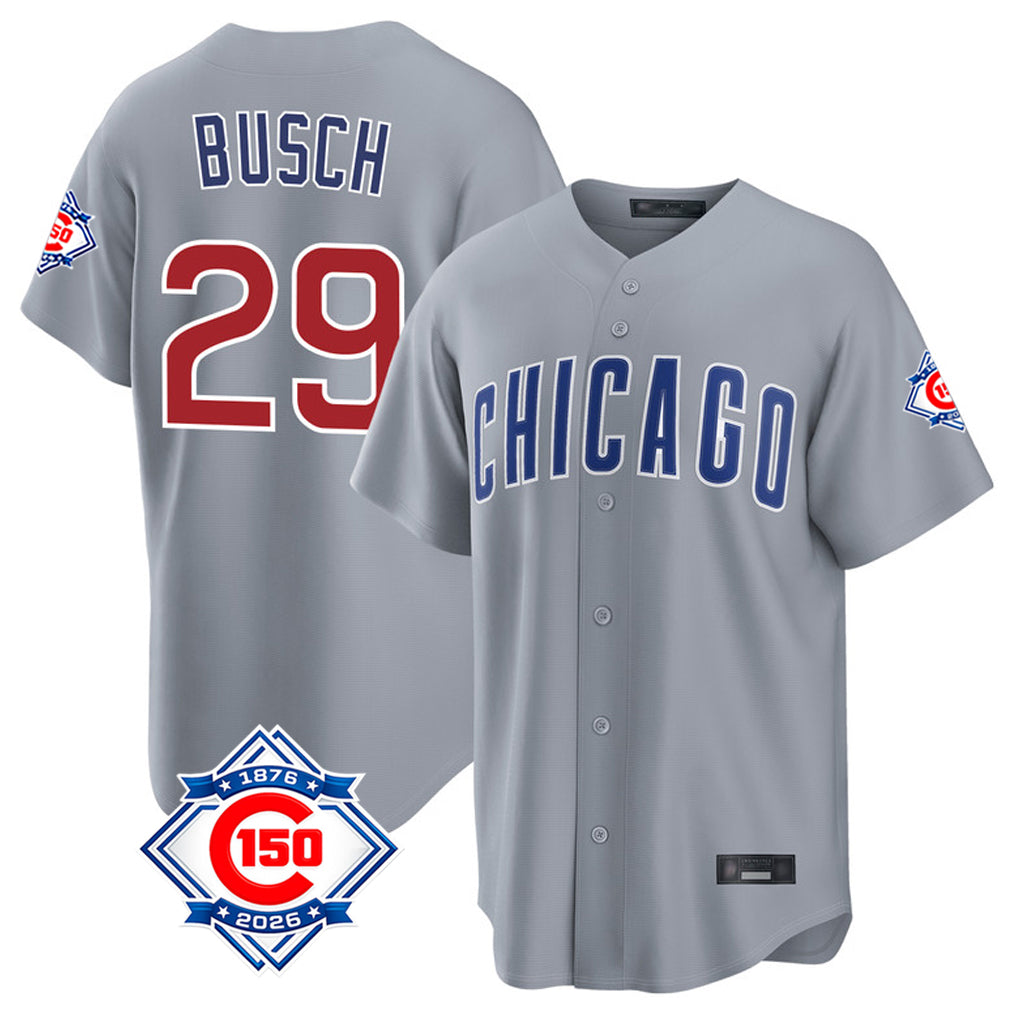 CAdoa C.Cubs #29 Michael Busch Player Gray 150th Anniversary Home Game Stitched Jerseys