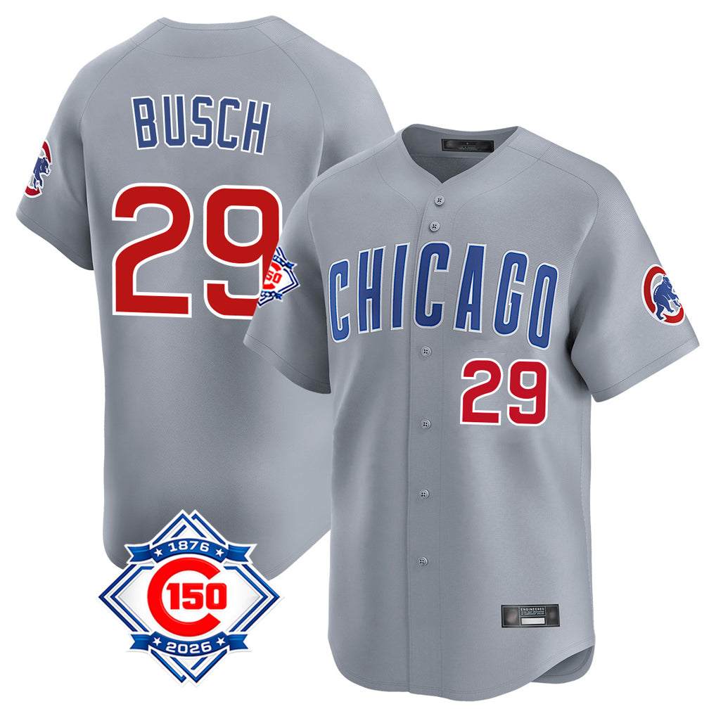 CAdoa C.Cubs #29 Michael Busch Player Gray Road 150th Anniversary Limited Home Stitched Jerseys
