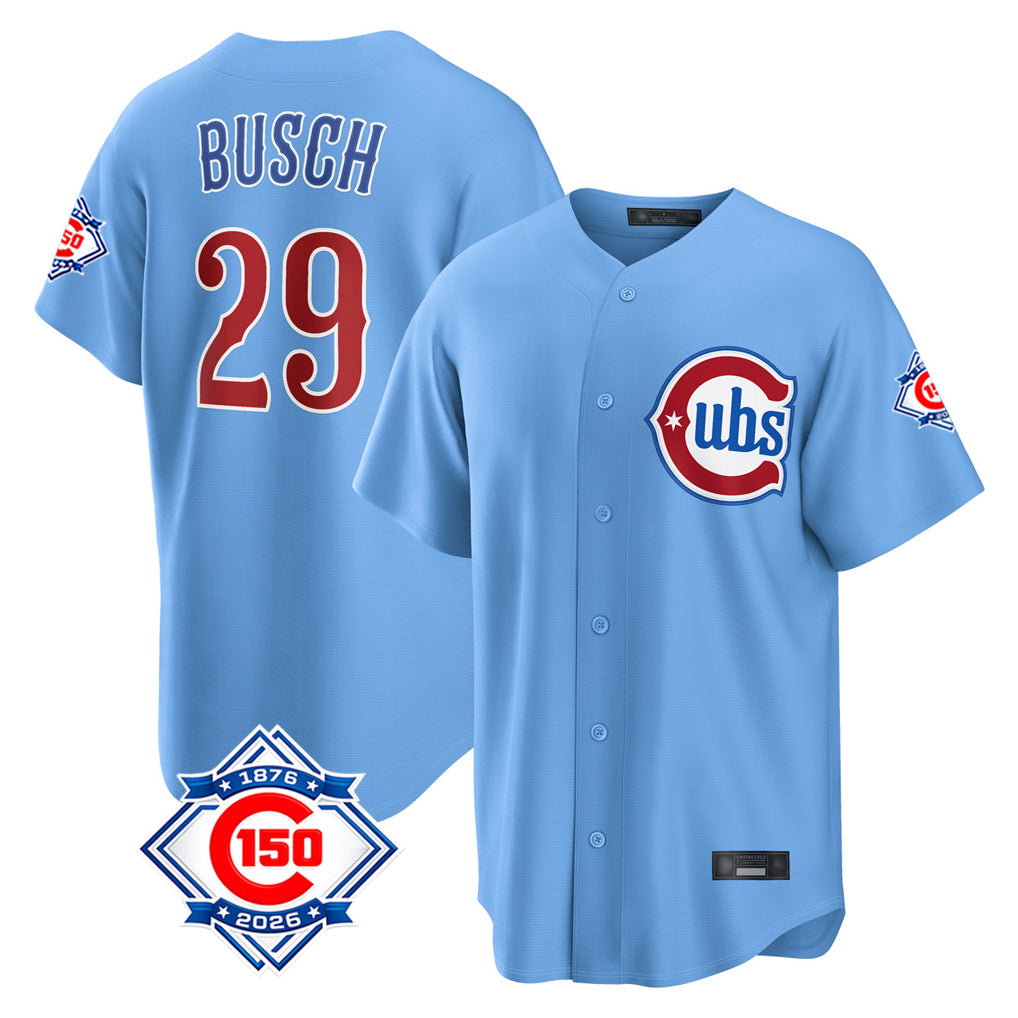 CAdoa C.Cubs #29 Michael Busch Player Light Blue 150th Anniversary Home Game Stitched Jerseys