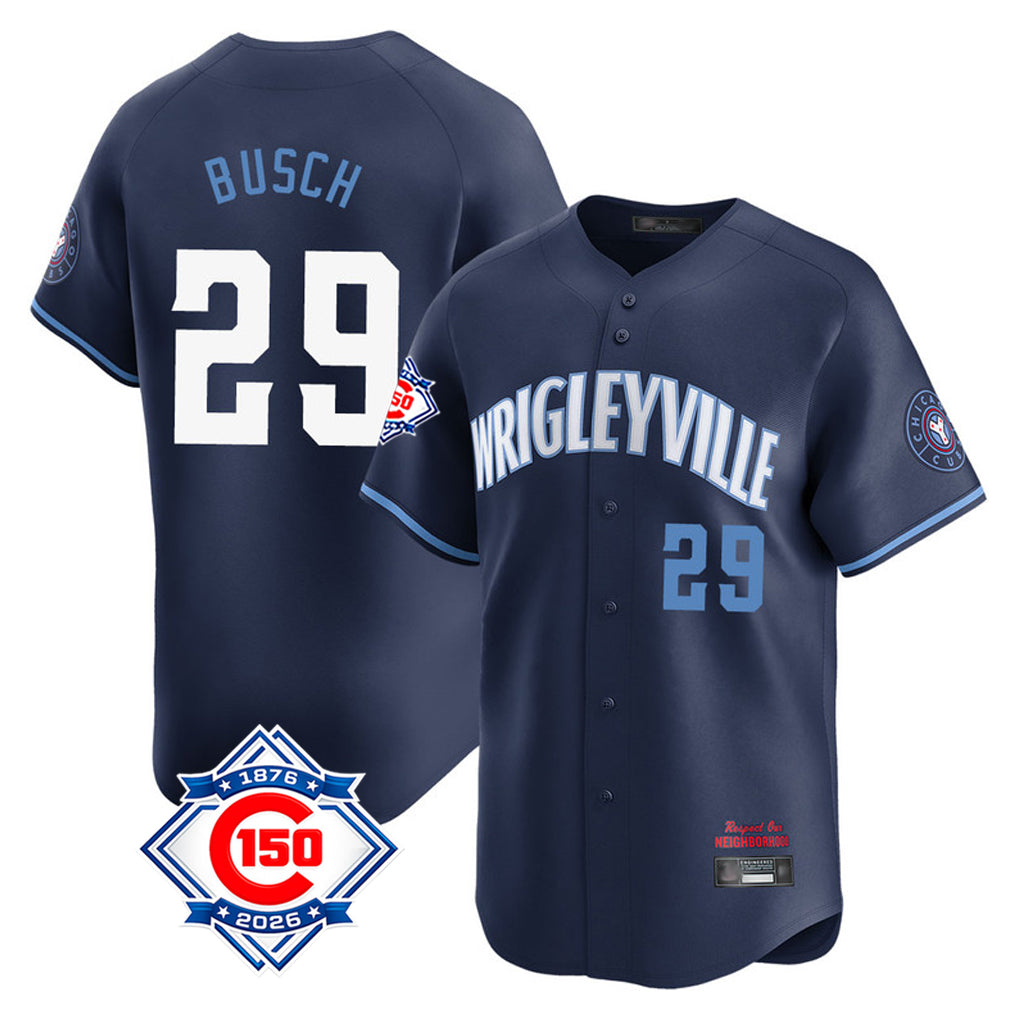 CAdoa C.Cubs #29 Michael Busch Player Navy City Connect 150th Anniversary Limited Home Stitched Jerseys