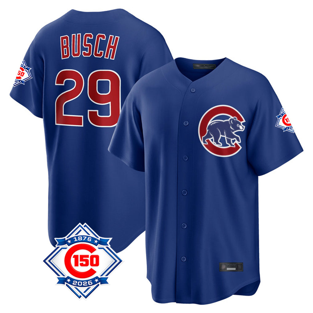 CAdoa C.Cubs #29 Michael Busch Player Royal 150th Anniversary Home Game Stitched Jerseys