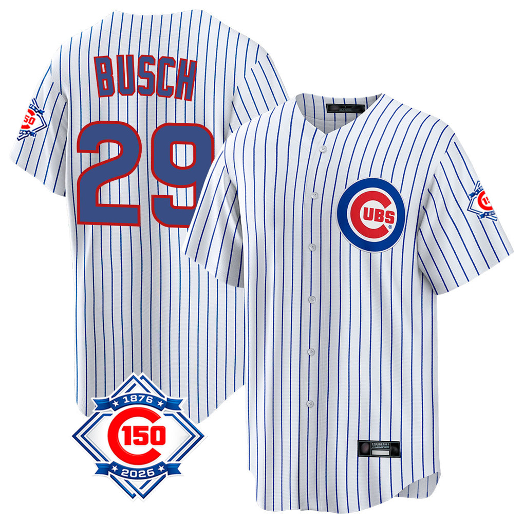 CAdoa C.Cubs #29 Michael Busch Player White 150th Anniversary Home Game Stitched Jerseys