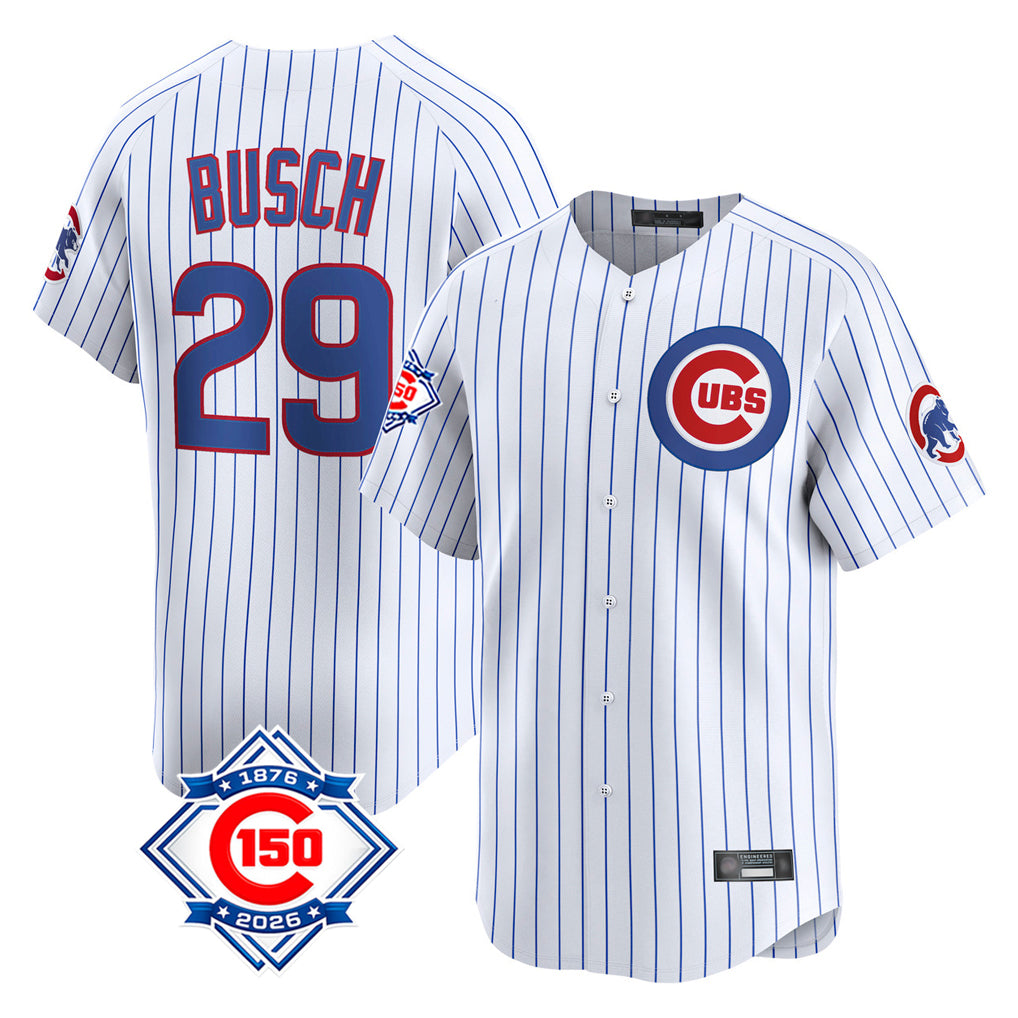 CAdoa C.Cubs #29 Michael Busch Player White 150th Anniversary Limited Home Game Stitched Jerseys